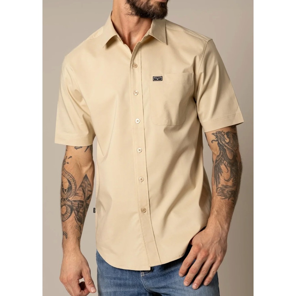 Kimes Ranch Linville L Short Sleeve Button Down Shirt Tan Coolmax Western Khaki